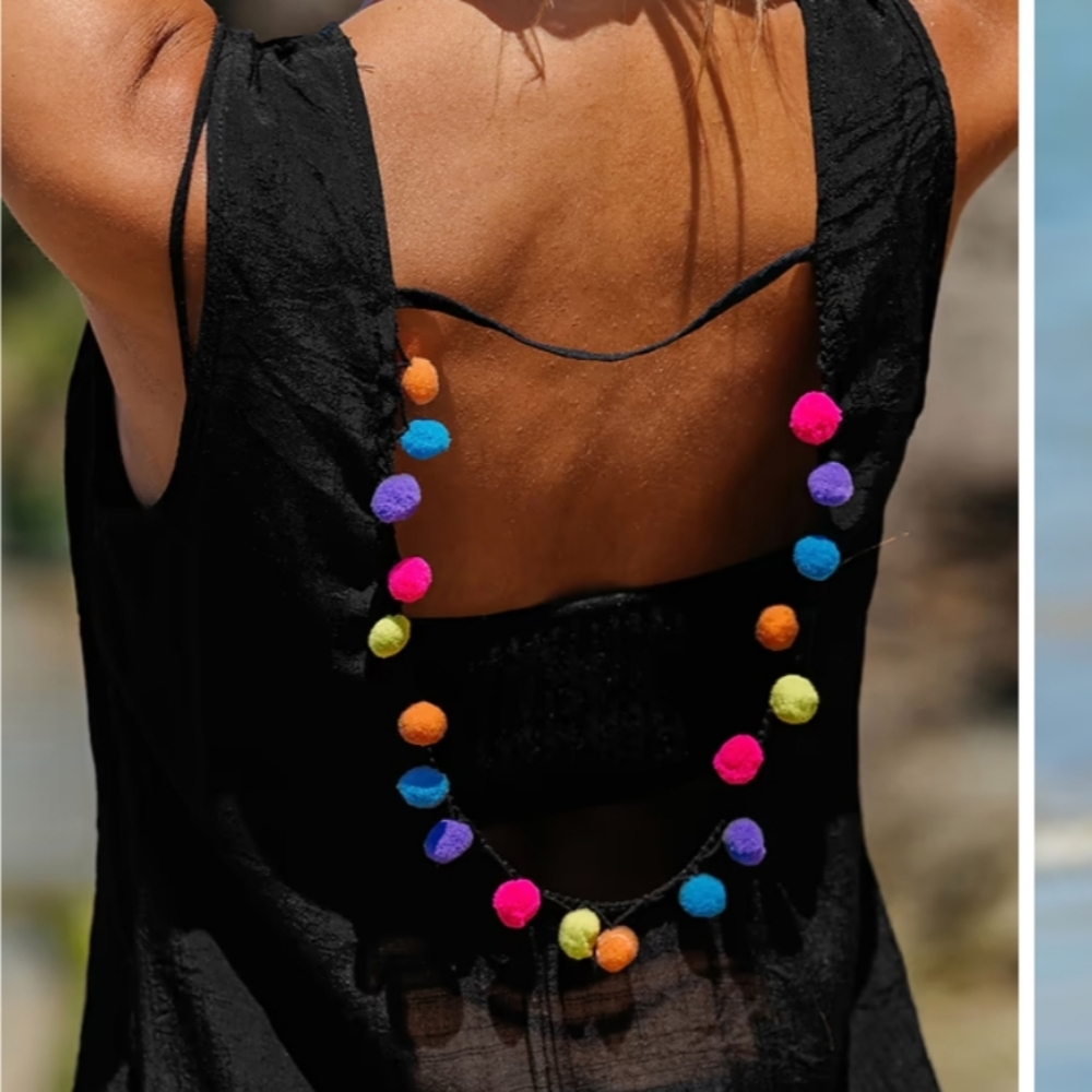 Cupshe Black Cover-Up with Colorful Pom-Poms - Picture 3 of 8